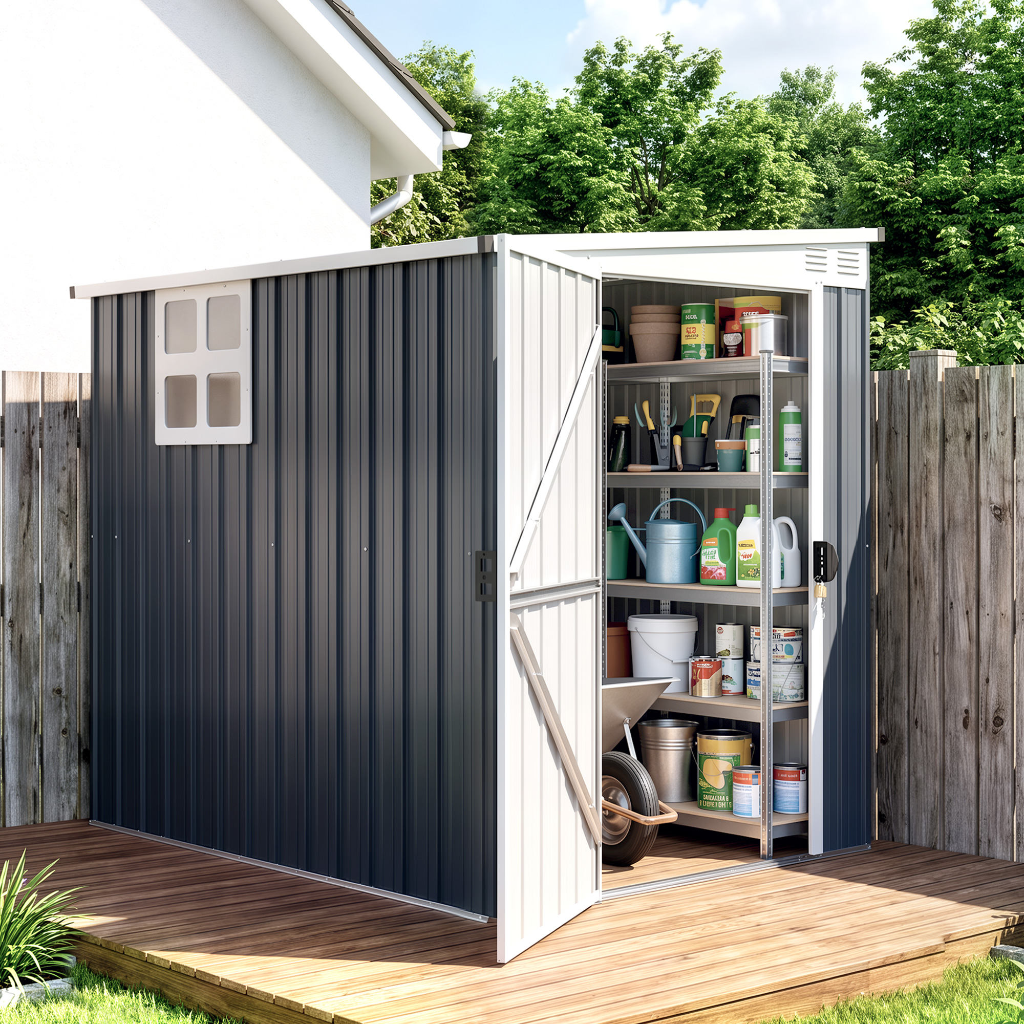 Outsunny Casetta da Giardino con Porta Bloccabile e Prese d'Aria, Capanno Porta Attrezzi in Acciaio, 1.2x1.9 m, Grigio Scuro   Aosom Italy