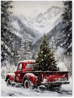 Inspire Picks Vintage Red Truck Christmas Canvas Wall Art Nordic Winter Scene Holiday Decor 3 50x70cm