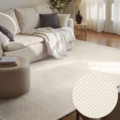 Wollteppich ELLE DECORATION "Beans", weiß (uni, creme, natur), B:200cm H:10mm L:290cm, Wolle, Teppiche, Handweb Teppich Wolle, Perlenstruktur, Wohnzimmer, Schlafzimmer, Flur