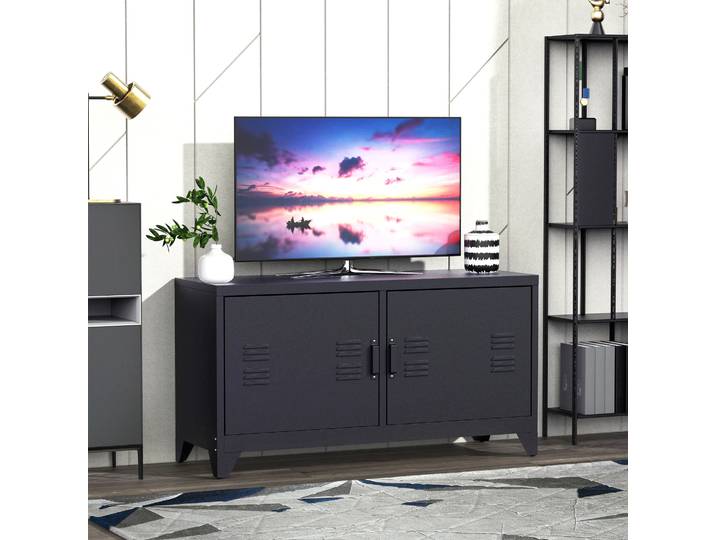 HOMCOM Meuble TV Industriel 2 Placards Noir