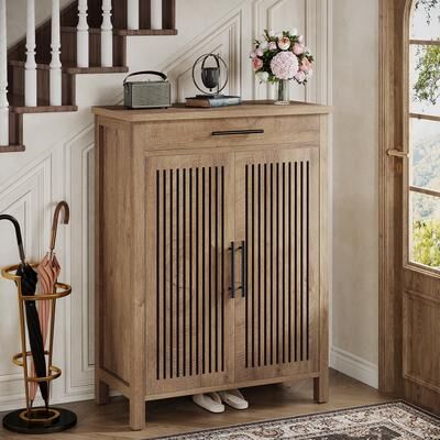YUZHOU 5 Tier Wooden Shoe Storage Cabinet with Drawer and Louvered Doors