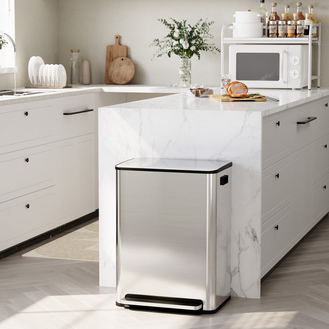 idealhouse Stainless Steel Step On Kitchen Rubbish Bin - 56.78 L Silver
