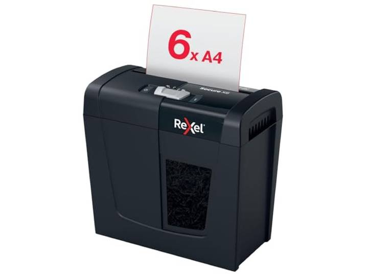 Rexel Secure X6 P4 – Destructeur 7 feuilles\, bac 10 L Destructeur coupe croisée P4 jusqu’à 7 feuilles\, corbeille amovible 10 L\, compact et sécurisé.