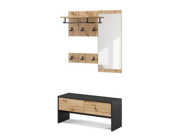 Vicco Garderobe Selena Anthrazit/Artisan 90 x 40 cm 4 Teile, Anthrazit, Eiche Artisan, Holzwerkstoff, 90x40x30.1 cm, Garderobe, Garderobensets & -serien, Garderoben-Set