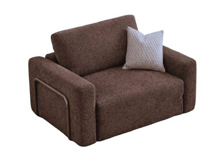 Hanah Home 1-Sitzer-Schlafsofa, brauner Bouclette-Stoff, 80 x 70 cm 28 DNS Flexi-Schaumstoff, pfotenfreundlich, Abnehmbarer Bezug, rutschfeste Sohle Ideal für kleine Räume