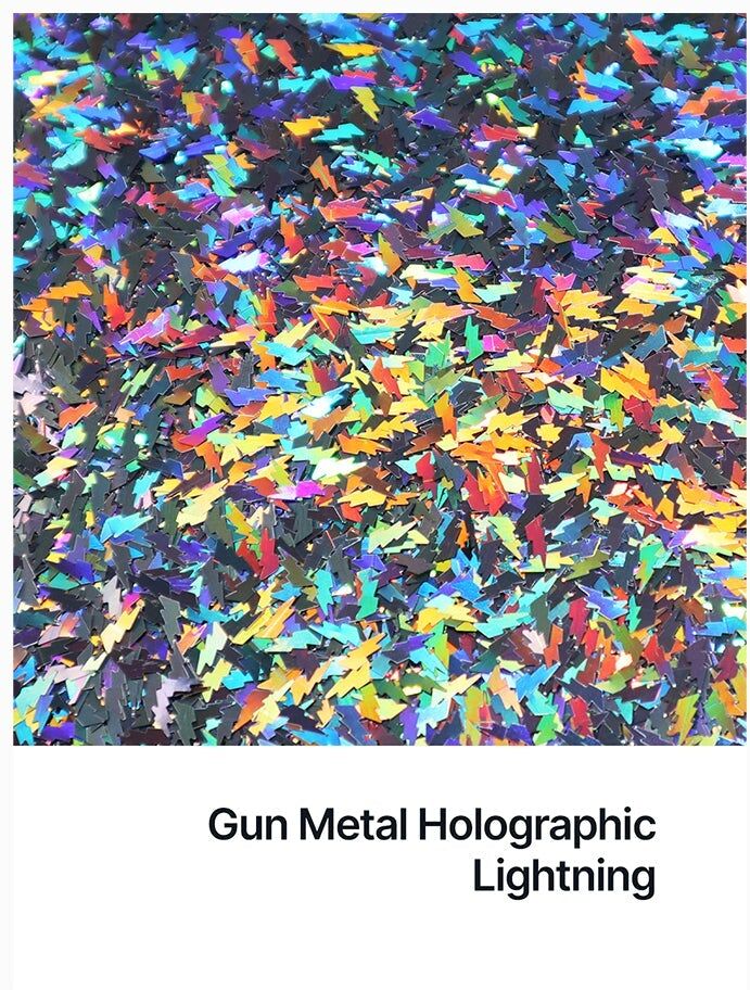 Hemway Shaped Ultra Sparkle Glitter   Lightning   Cosmetic, Festival, Crafts - Gun Metal Grey Holographic - Shaped 50g