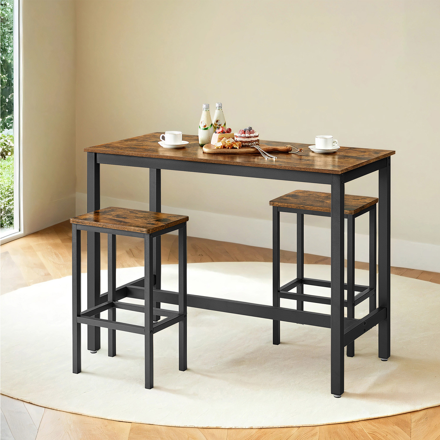VASAGLE Industrial Look Stehtisch mit 2 Barhockern LBTB3515X