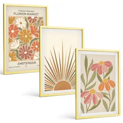 BILDER SET 3er Set - 40x60 cm Goldrahmen - Pastellfarbene Sonnenblumen