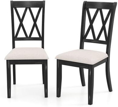 Costway Dining Chairs Set of 2 Kitchen Side Chairs with Curved Cross Back-Beige