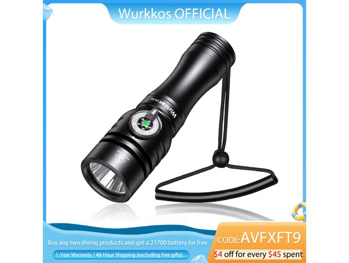 Lampe de plongée Wurkkos DL02 3000LM 496M longue portée avec interrupteur magnétique rotatif pour l'exploration des grottes