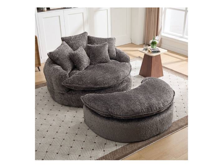 Celya Sessel 55-Zoll-langer Polyester-Schaumstoff-Sessel mit Kissen (oversized runder Stuhl, Sofa-Bett, breiter Sessel)