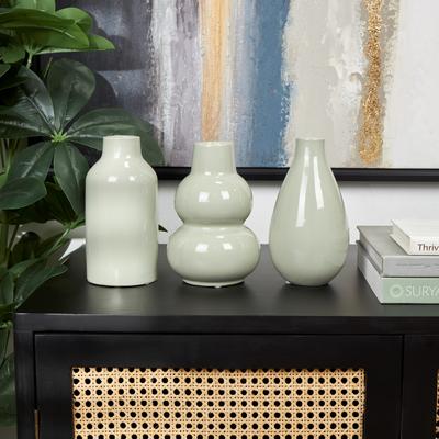 ARCILLA ELEMENTAL Green Ceramic Minimalistic Rounded Decorative Vase with Varying Shapes (Set of 3)
