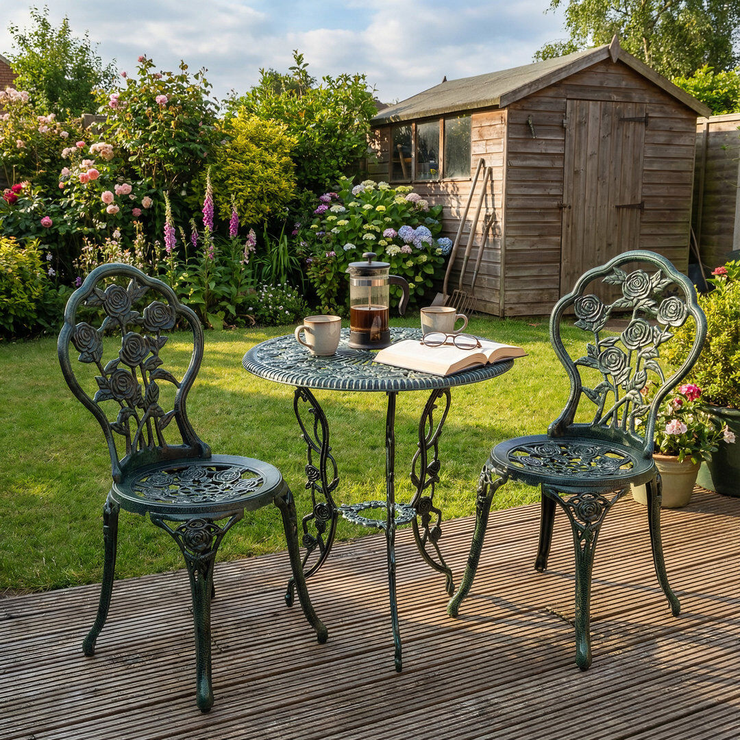 Lily Manor Germain Rose Floral Outdoor Garden Patio Bistro Set Green 2