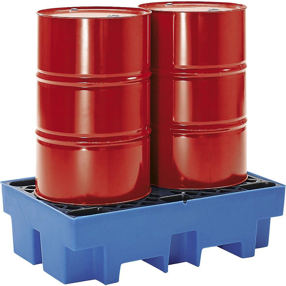 kaiserkraft PE-Auffangwanne mit PE-Rost, 2 x 200-l-Fässer, Volumen 200 l
