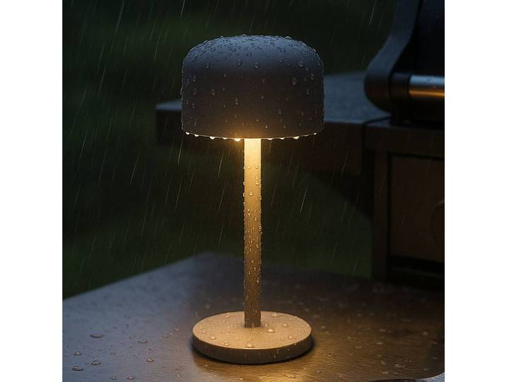 FH Lighting LED-Akku-Tischlampe Finley, sandgrau Höhe 22 cm Metall, IP54 dimmbar, alu / grau / zink, Metall, Modern