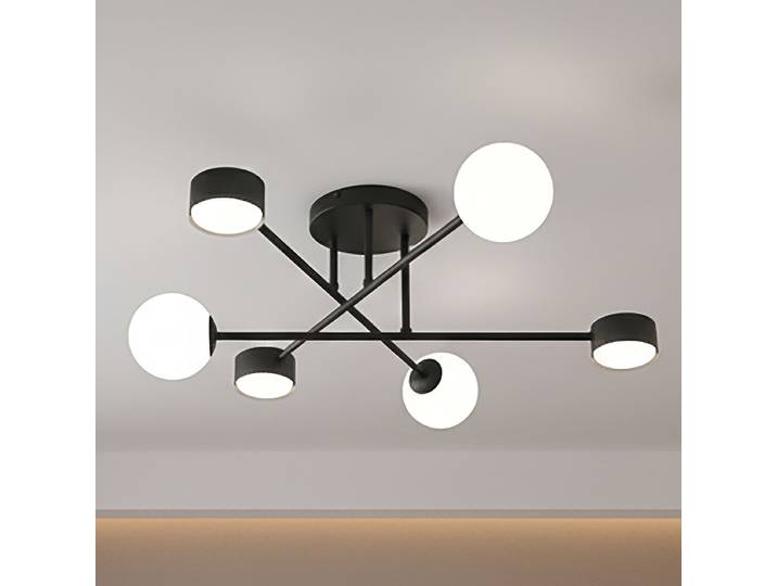 Plafonnier Holon 64 x 23 x 64cm Noir/Noir 6 Verre opale, acier G9/GX53