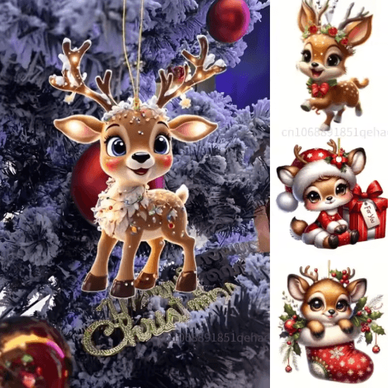Inspire Picks Cute Reindeer Christmas Ornament Acrylic Cartoon Elk Tree Decoration a