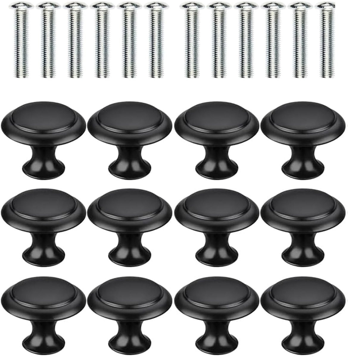 Zwarte Meubelknoppen - 12 Stuks - Kastgrepen voor Keuken en Laden