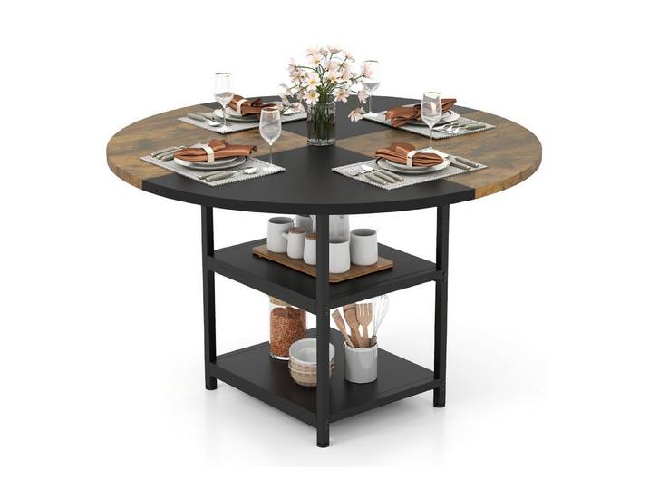 COSTWAY Esstisch, rund für 4-6 Personen 2-Farbig, φ120cm Holz