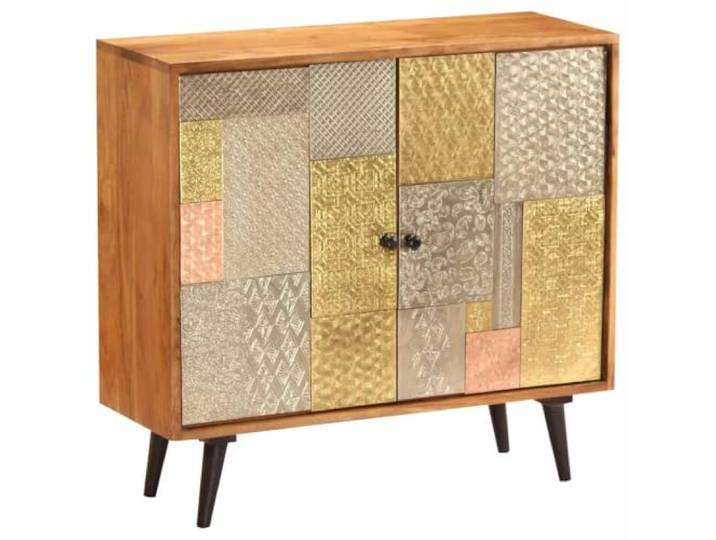 RJPLMFV Anrichte, 80 x 30 x 75 cm, Massivholz, Akazienholz 2 Türen, Aufbewahrung für Kleidung und Bücher, Honig-Finish, Vintage-Stil