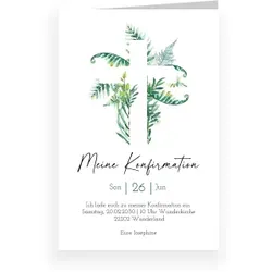 Einladungskarte Konfirmation: Botanisches Kreuz mit Foto in Weiß