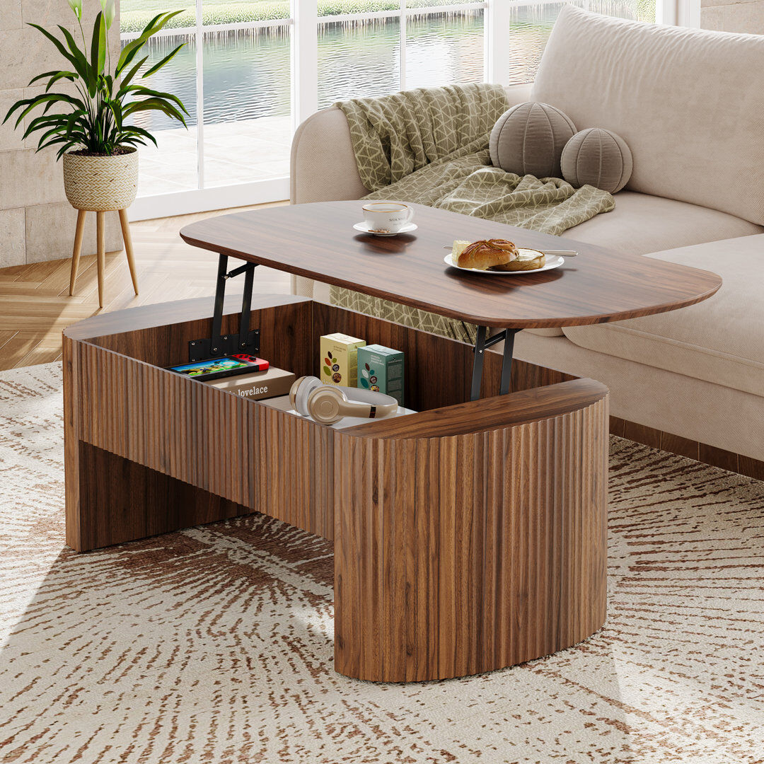 Blue Elephant Lift Top Pedestal Coffee Table with Storage Brown Wood 45cm H X 120cm W X 60cm D