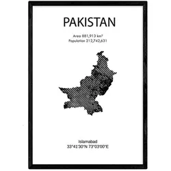 POSTER Länder & Kontinente Pakistan A3 Schwarzer Rahmen