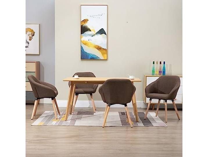 KTHLBRH Esszimmerstühle 4 STK Braun Stoff mit Metall Massivholz Beinen Schwarze Metall- und Massivholzbeine, gepolsterter Sitz, Armlehnen, bis 110 kg belastbar, vielseitig einsetzbar