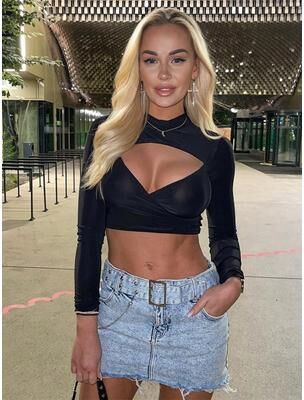 Lush Living Finds Hollow Out Long Sleeve Crop Top For Women Slim Fit Streetwear Fashion black Crop Top Women l(175cm 60kg)