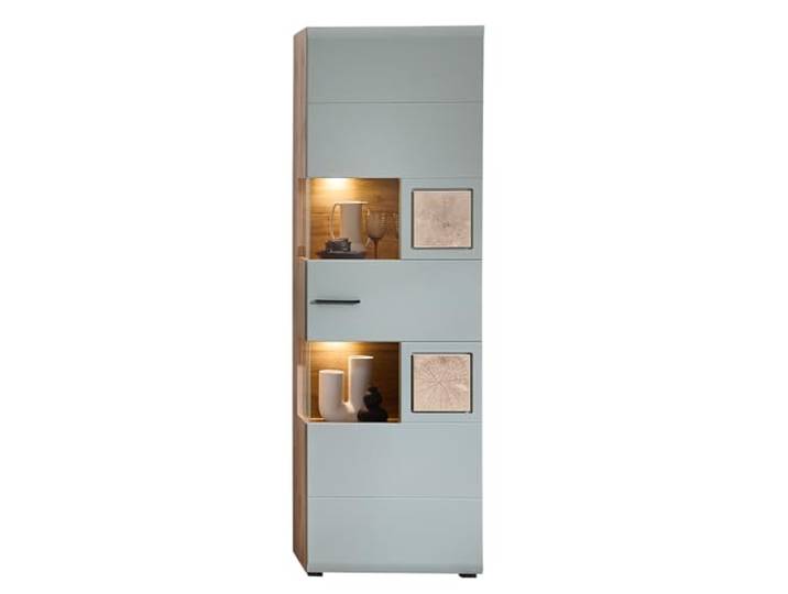 Lomadox Vitrinenschrank Vitrine mit Beleuchtung, Eiche mit Schilfgrün