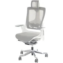 Proregal Bürostuhl Merkur | HxBxT 138x75x68 cm | Sitzhöhe 48cm | Polster/Netz | ergonomisch | Weiß-Grau | Schreibtischstuhl Drehstuhl