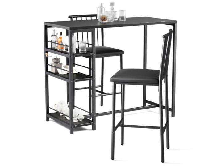 Xbro Bartisch Set 3-teilig, Bartisch mit Barhocker Set Küchentisch mit Stühlen für Küche, Esszimmer, Bistro, etc. Esstisch und 2 Stühle mit Rückenlehne und Polsterung (Schwarz)