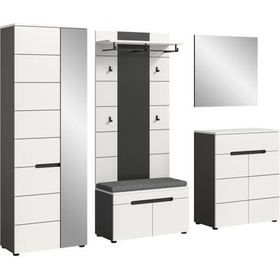 Garderoben-Set HOME AFFAIRE "REHAT, TOPSELLER, 5-teilig, Breite 255 cm, individuell erweiterbar", basalt grau, weiß, Kastenmöbel-Sets, Garderobenkombination, Kombination, Set, Flurgarderobe, Diele