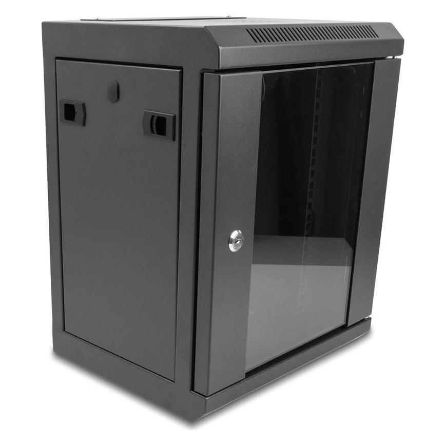 Delock 10? Netzwerkschrank mit Glastür 8 HE schwarz (8 HE, 10 Zoll Rack) (43418)