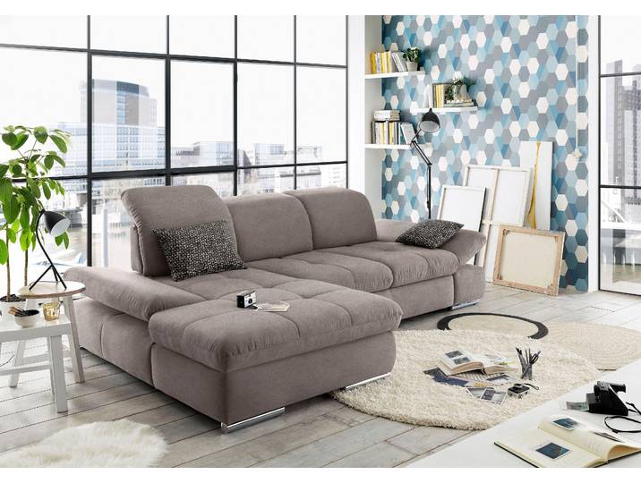 Ecksofa, Luxus-Microfaser TORO, Steelgrau, 284×190 cm, Mit Verstellbaren Kopfteilen, Modern, Set One By Musterring
