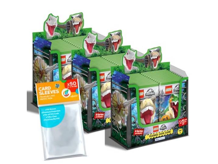Bundle mit Blue Ocean LEGO Jurassic World - Serie 3 Trading Cards - 3 Display (150 Booster) + Exklusive Collect-it Hüllen