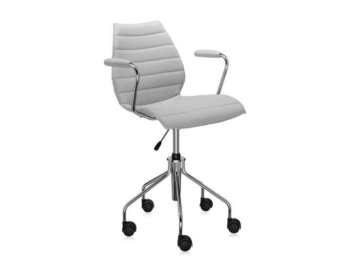 KARTELL chaise à roulettes avec accoudoirs MAUI SOFT TREVIRA (Beige - Tissu Trevira / Structure en acier chromé)
