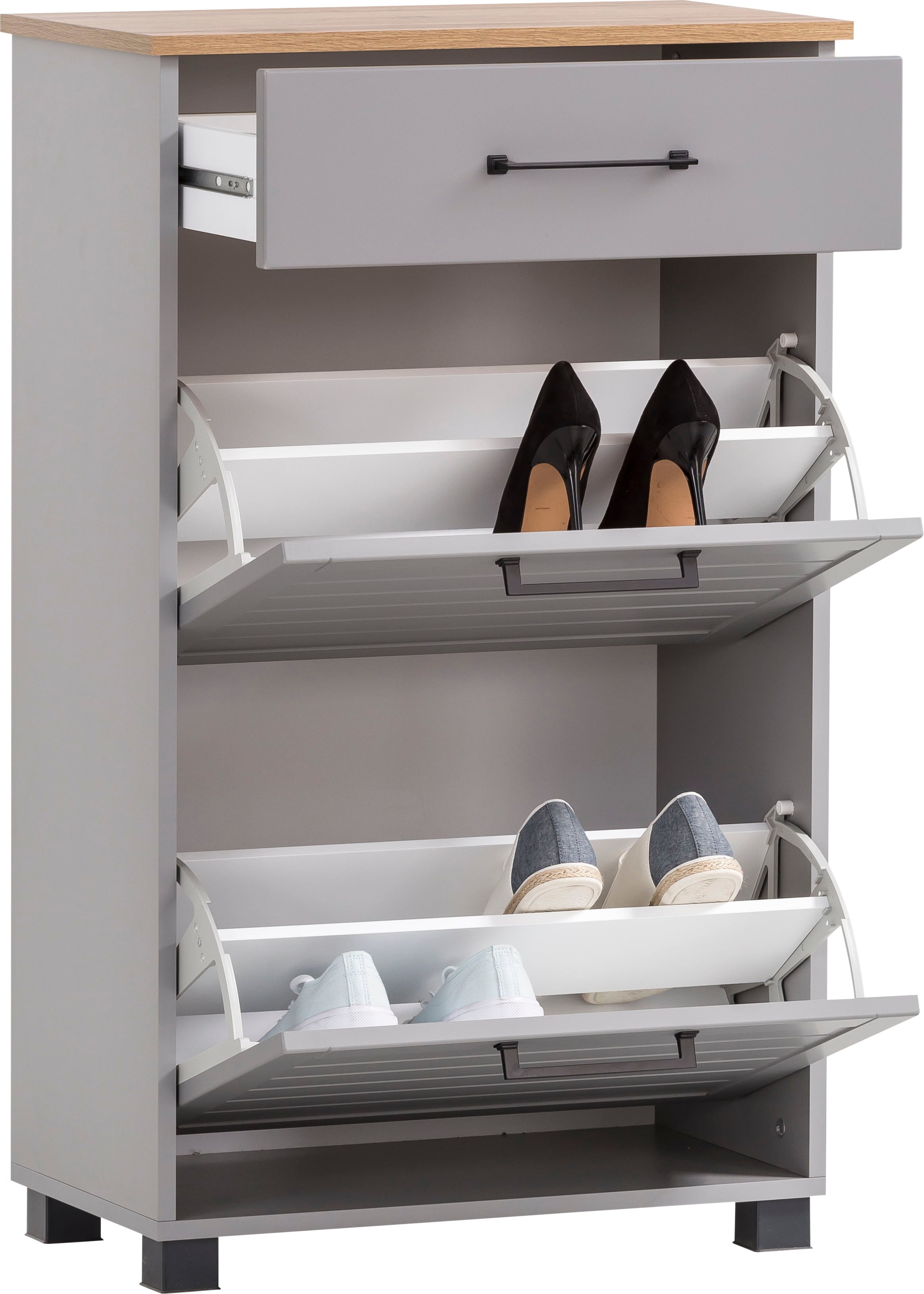 Schuhschrank SCHILDMEYER "Jelda", grau (platingrau, eichefarben), B:62cm H:102cm T:34,1cm, FSC-zertifizierter Holzwerkstoff, Schränke, Schuhschrank, Solide Verarbeitung - Dieses Produkt ist in Deutschland gefertigt