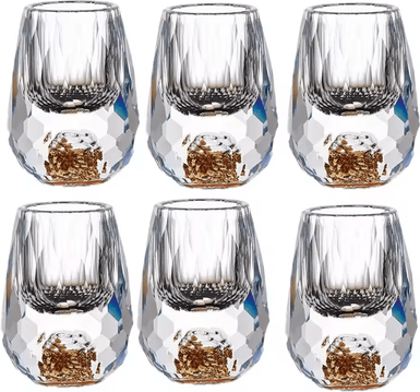 Uplift Curations Luxury Gold Foil Crystal Shot Glass Set 15ml Mini Whiskey & Baijiu Tasting Cups (1 2 6pcs) 6pcs
