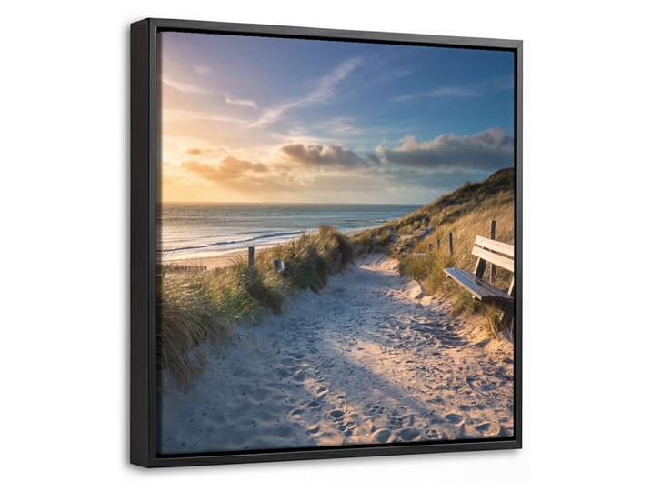 LEINWAND Bilder mit Rahmen - Sonnenuntergang - Strand - Düne - Gras - Ufer - 20x20