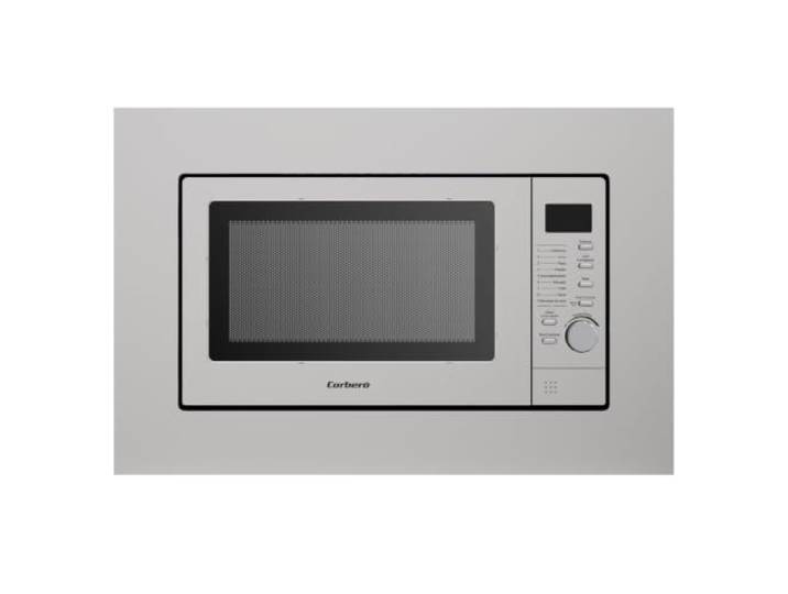 Corberó CMICIG126 Einbau-Mikrowelle, 20 l, 800 W, 6 Leistungsstufen, Grill, Auftaufunktion, Digitalanzeige, automatische Menüfunktion, Drehteller, Edelstahl mit Rahmen