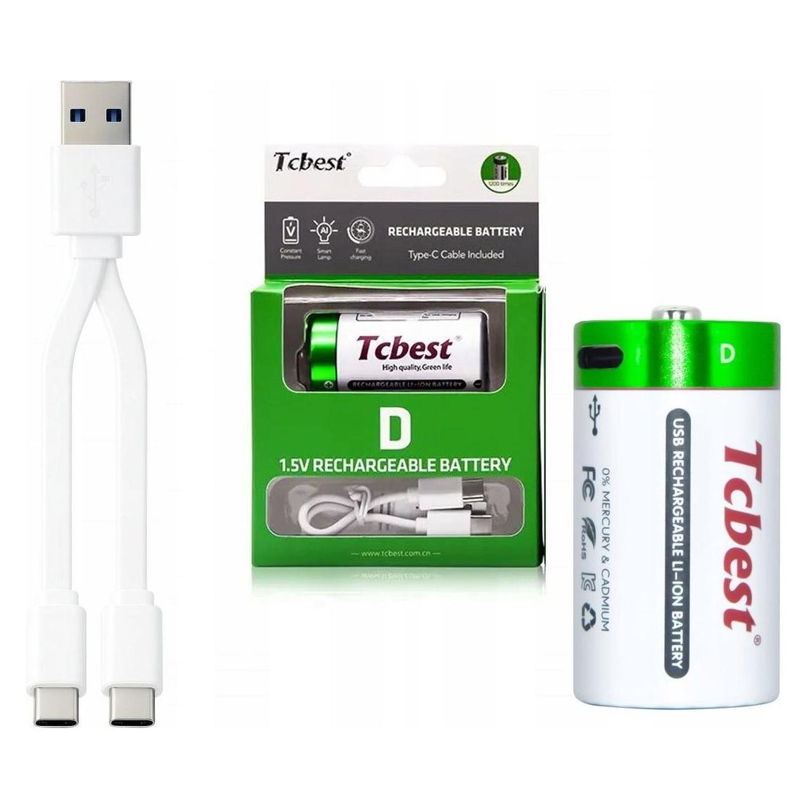 NoName Akumulator Li-ion Bateria D R20 4900mah Port Ładowania Usb-c Type-c Tcbest / Usb-d r20 (1 Stk., D, 4900 mAh) (TCB-C-D2100)