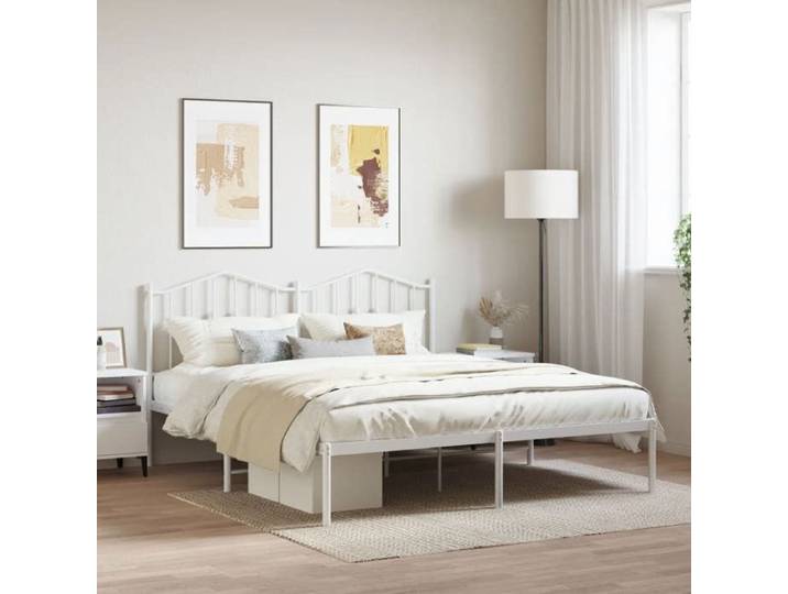 Lit Double - 160 x 200 cm - Blanc - - Tête de lit - Cadre de lit - élégant - Métal - adulte - sans matelas 260973irt91k