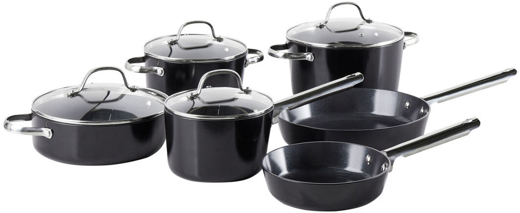 Beliani ELITE PRO 10 - Piece Non-Stick Stainless Steel Cookware Set Black/Silver 10