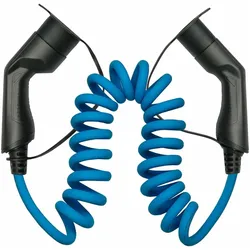 Kabelmeister, Elektroauto Ladekabel, E-Auto-Spiralladekabel, Typ 2 Stecker an Buchse, 32 A, 5 m, blau (Typ 2, 22 kW, 32 A, 5 m)