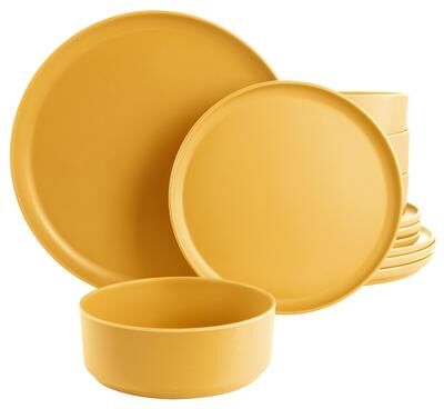 Gibson Home Canyon Crest 12 Piece Round Melamine Dinnerware Set in Yellow - 12 Pieces