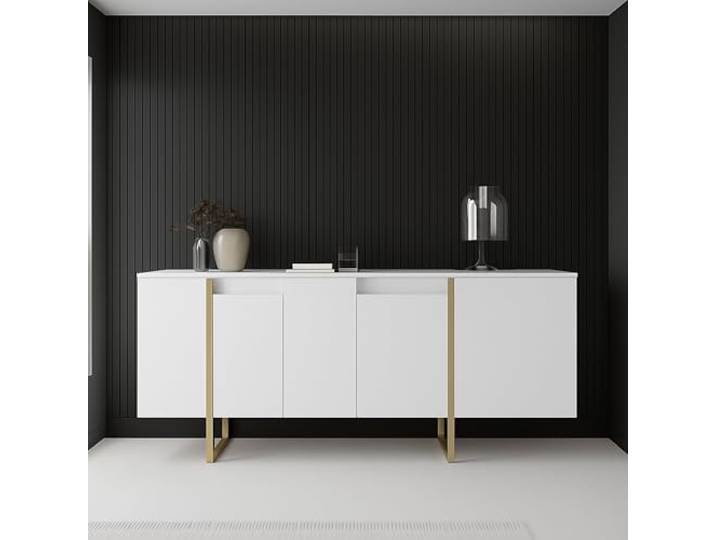 Dmora Sideboard Betel Weiß 160x35x80 cm, 4 Regale, 8 Fächer