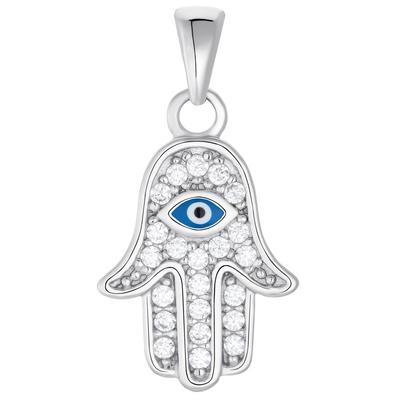 Kettenanhänger AMOR "Hamza Hand-Motiv mit Evil Eye Böser Blick magisches Auge", silber (silberfarben, weiß, blau, kristallweiß, kristallweiß), Schmuckanhänger, Damen, Silber 925 (Sterlingsilber), 0,88 g, Kettenanhänger, mit Zirkonia (synth.) - mit...