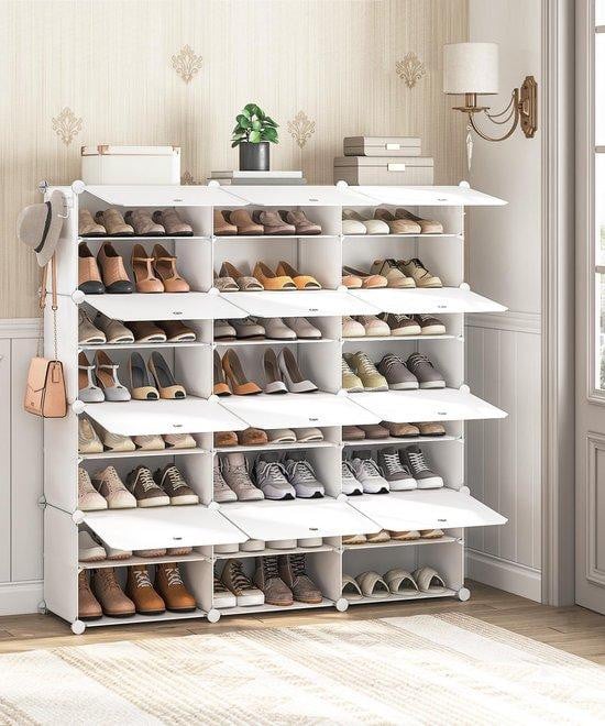 Unyqoos Modulair schoenenrek met 12 vakken voor 48 paar schoenen, metalen frame en kunststof panelen