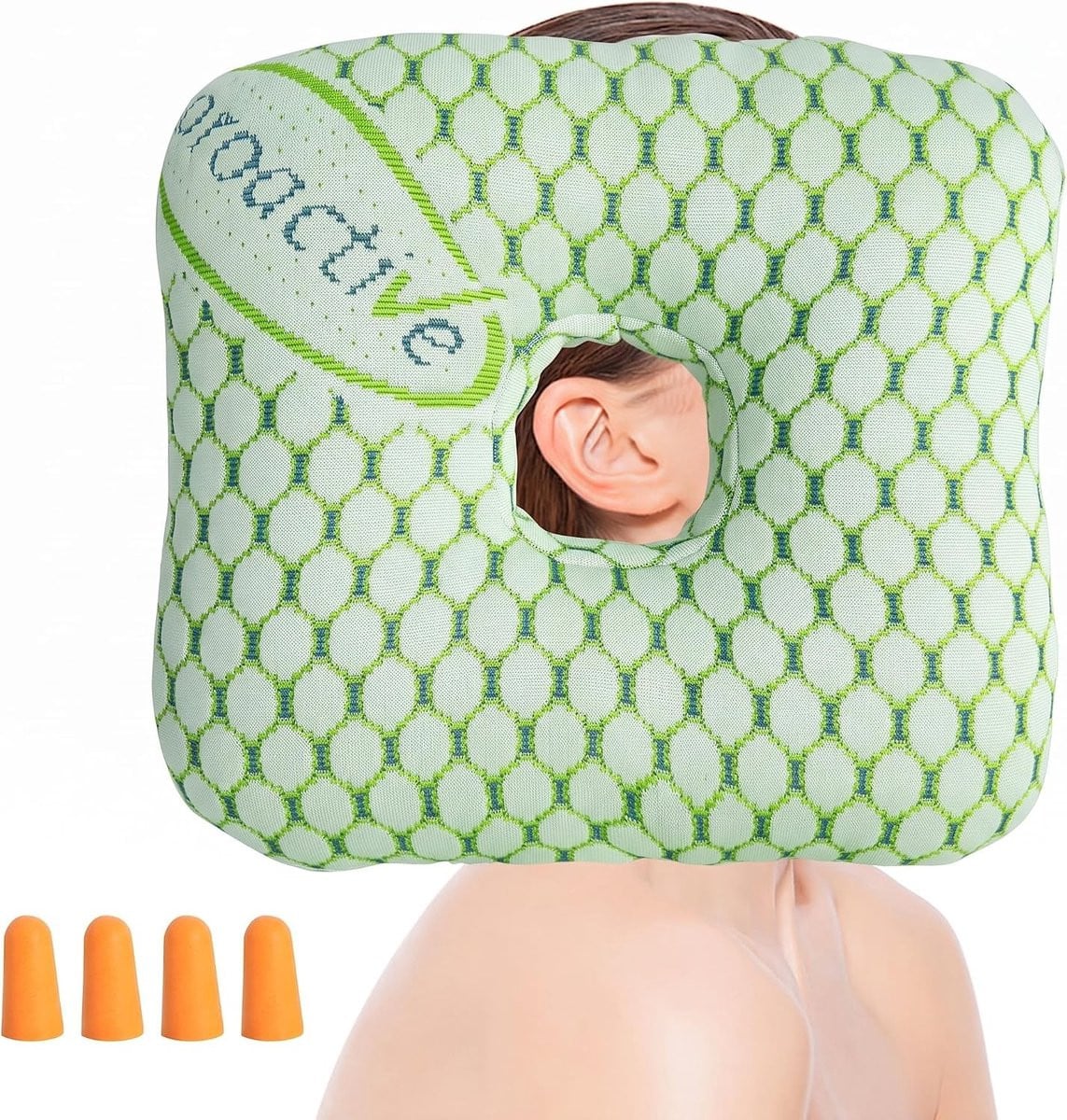 Comfortabel Oorpijn Kussen voor Piercings met Twee Oordopjes - Groen